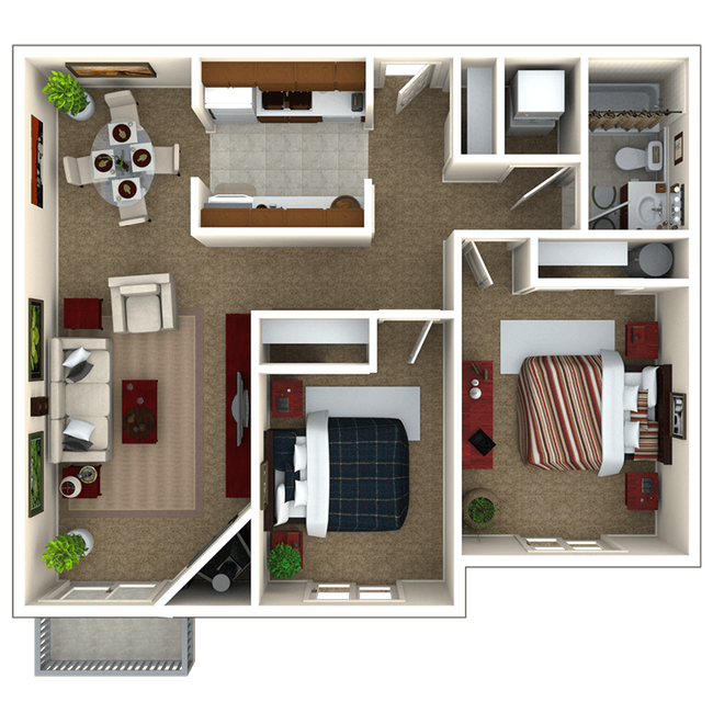 2 Bed 1 Bath floor plan